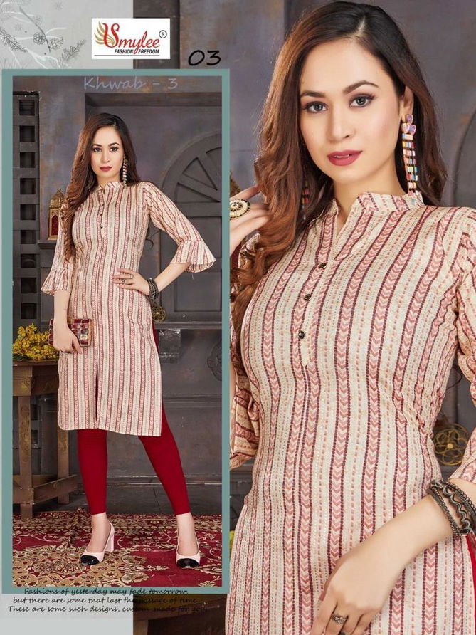 Smylee Khwab 3 Rayon Printed Regular Wear Designer Kurti Collection